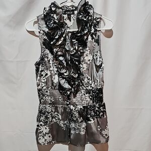 A. Byer Monochrome Floral Ruffle Blouse
